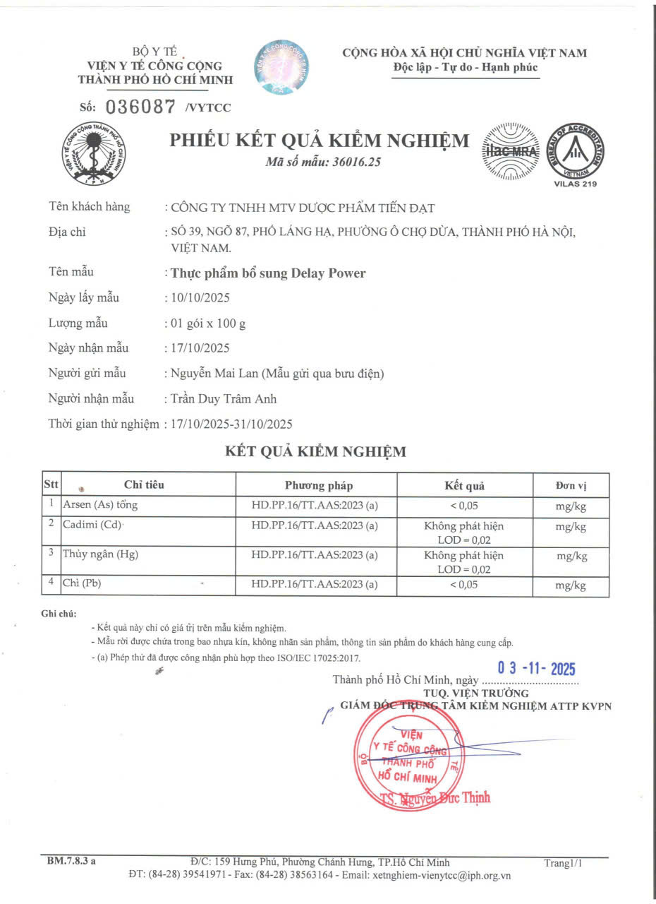 Giấy chứng nhận chất lượng sản phẩm Bổ Hoàn Dương Plus
